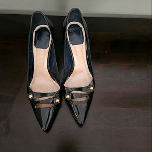 Christian Dior mid heel blue leather pumps